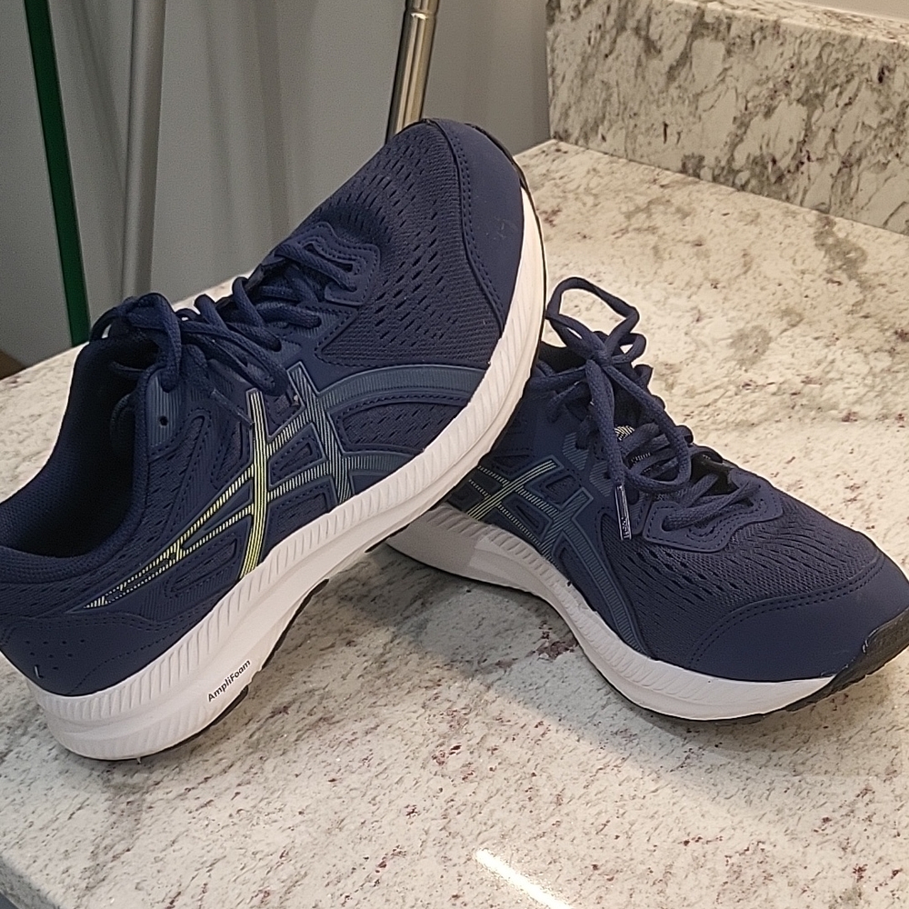 Asics Blue Athletic Shoes with Knit Upper and White Midsole